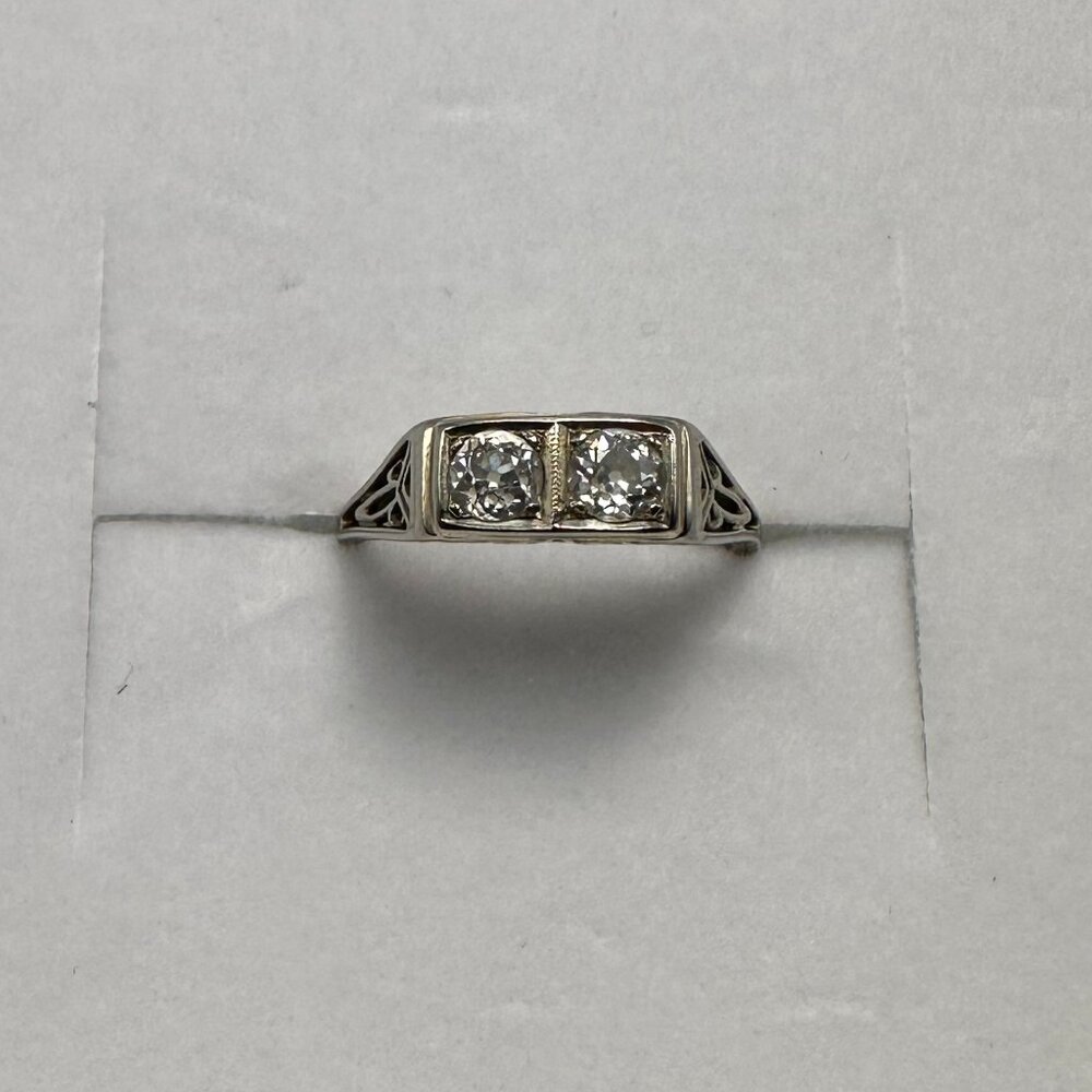 Art Deco - Double Diamond White Gold Ring